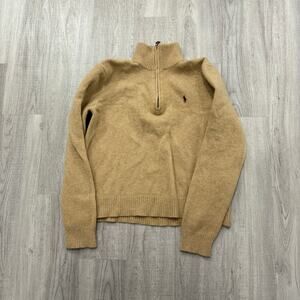 Polo Ralph Lauren 1/4 Zip Sweater Mens Large (20x22) Brown 100% Lambswool Preppy